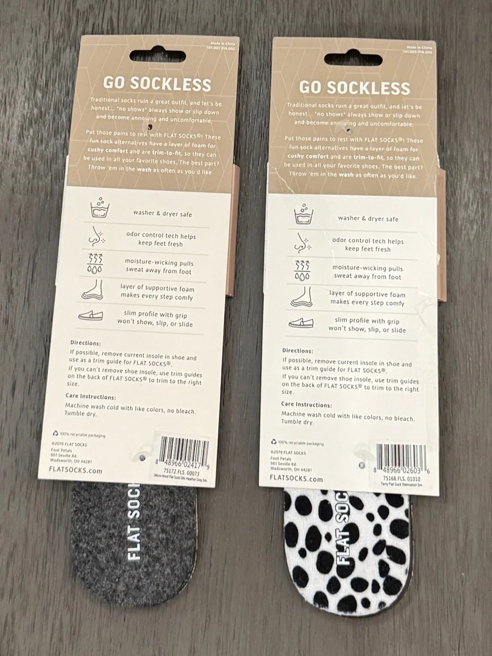 Flat Socks No-Show Insoles - Gray & Black/White Spot